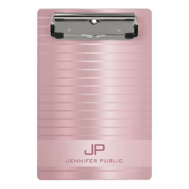Sophisticated Rose Gold Template Monogram Modern Mini Clipboard (Front)