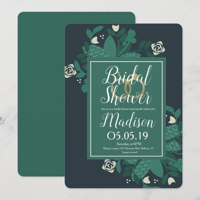 Sophisticated Rose Greenery Bunch Foil Rings Invitation (Front/Back)