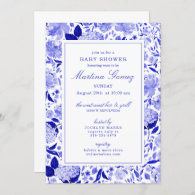 Sophisticated Royal Blue Floral Baby Shower Invitation