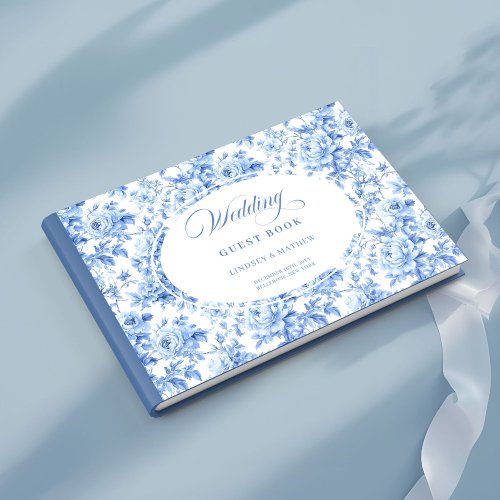 Sophisticated Royal Blue Toile Roses Guest Book