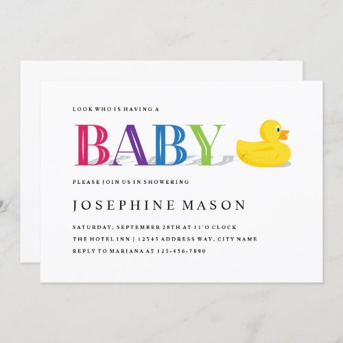 Sophisticated Rubber Duck Rainbow Baby Shower Invitation