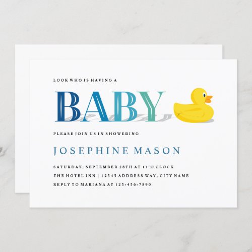Sophisticated Rubber Duck Turquoise Baby Shower Invitation