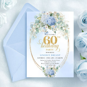 Sophisticated Rustic Soft Blue Floral 60 Birthday Invitation
