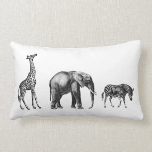 Sophisticated Safari, Giraffe, Elephant, Zebra Lumbar Pillow