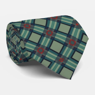 Sophisticated Sage Green and Navy Geometric Plaid Neck Tie
