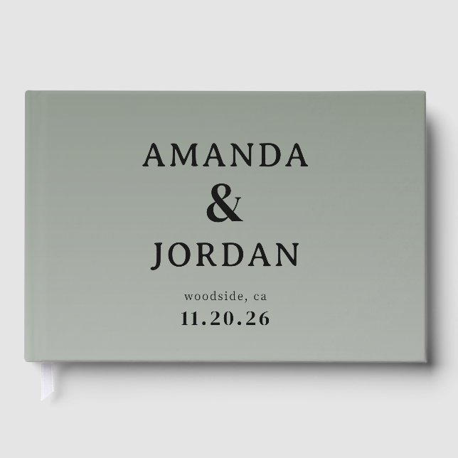 Sophisticated Sage Minimalist Typographic Guest Book (Front)