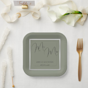 Sophisticated Sage & Silver Wedding Paper Plates
