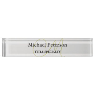 Sophisticated Script Monogram Initial Modern Desk Name Plate