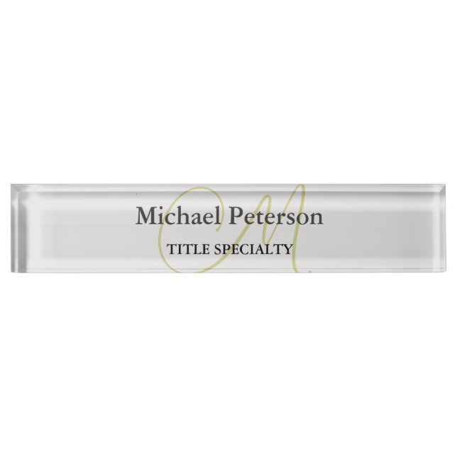Sophisticated Script Monogram Initial Modern Desk Name Plate (Front)
