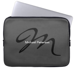 Sophisticated Script Monogram Initial Modern Gray Laptop Sleeve