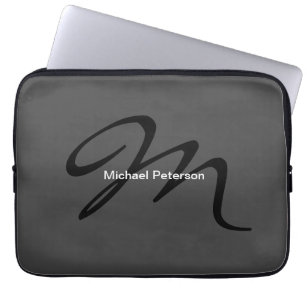 Sophisticated Script Monogram Initial Modern Gray Laptop Sleeve