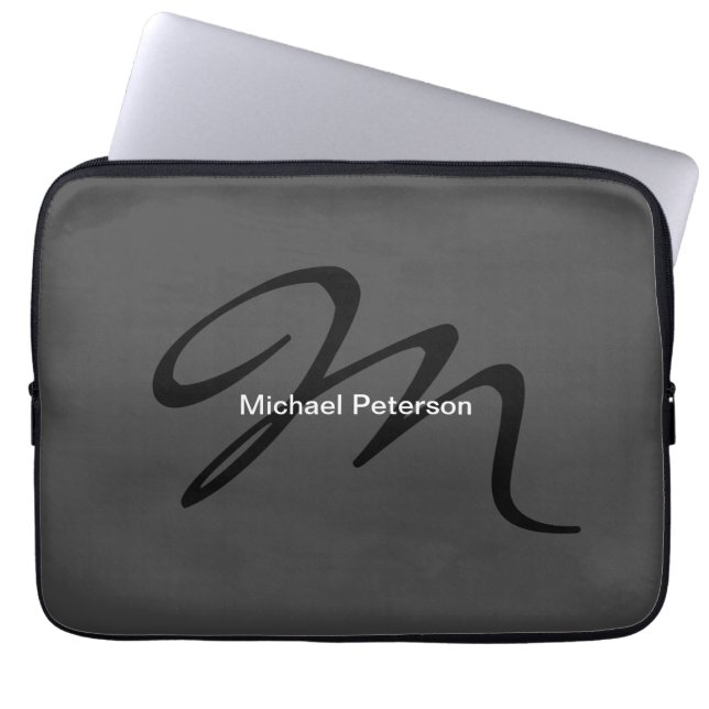 Sophisticated Script Monogram Initial Modern Gray Laptop Sleeve (Front)