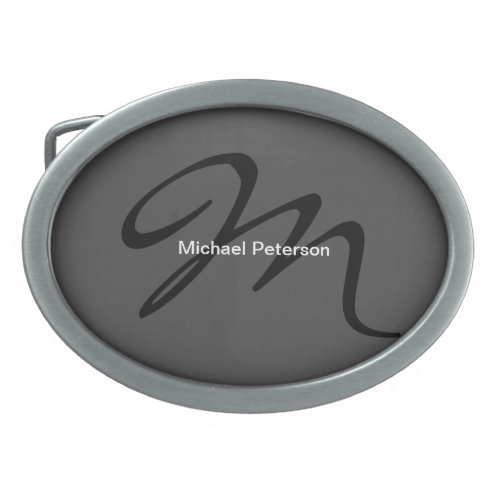 Sophisticated Script Monogram Initial Modern Grey Belt Buckle