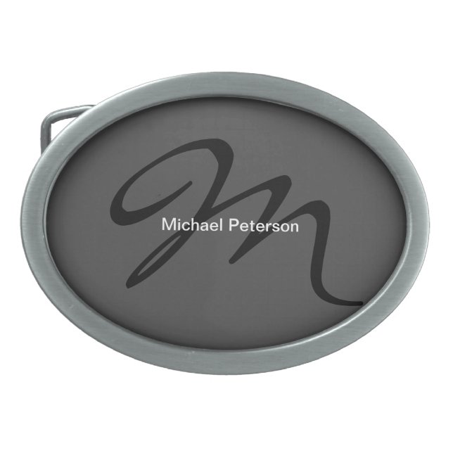 Sophisticated Script Monogram Initial Modern Grey Belt Buckle (Front)