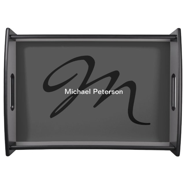 Sophisticated Script Monogram Initial Modern Grey Serving Tray (Front)