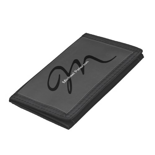 Sophisticated Script Monogram Initial Modern Grey Trifold Wallet