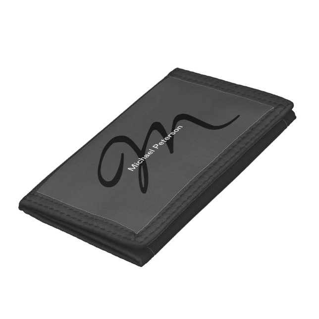 Sophisticated Script Monogram Initial Modern Grey Trifold Wallet (Bottom)