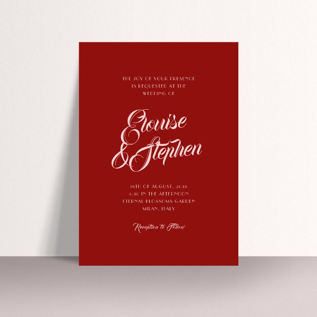 Sophisticated Script Names Red and Pink Wedding Invitation (Creator Uploaded)