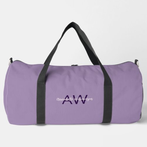 Sophisticated Script Type Initials  Name Violet Duffle Bag