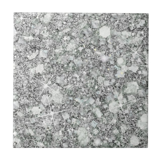 Sophisticated Silver Color Faux Glitter Solid Ceramic Tile (Front)