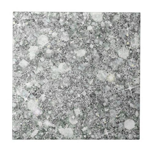 Sophisticated Silver Color Faux Glitter Solid Ceramic Tile