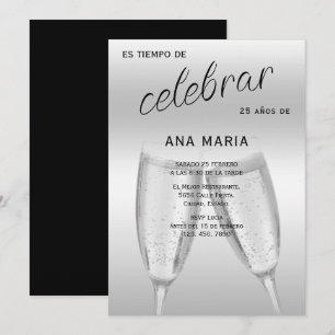 Sophisticated Silver Spanish Feminine Birthday  Invitation