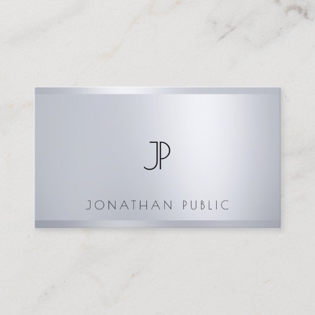 Sophisticated Silver Template Modern Monogrammed Business Card (Front)