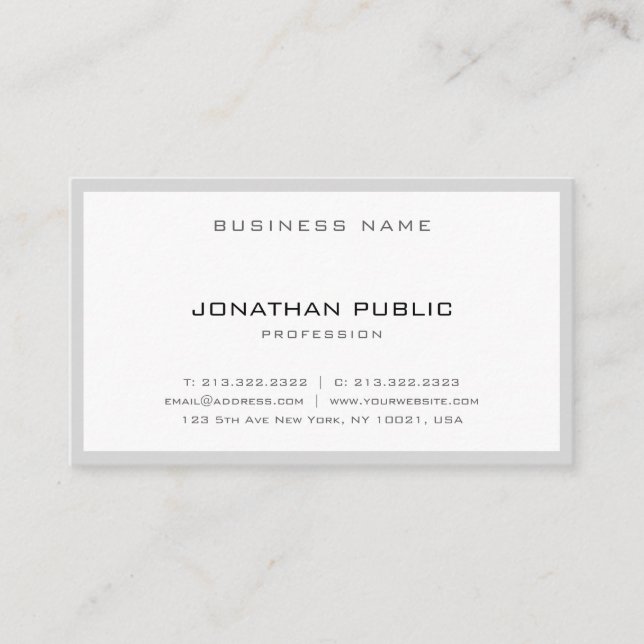Sophisticated Simple Design Grey White Minimalist Business Card (Front)