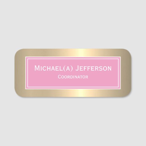 Sophisticated Simplicity Girly Light Pink  Gold Name Tag