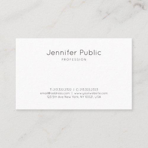 Sophisticated Sleek Design Modern Trendy White Business Card