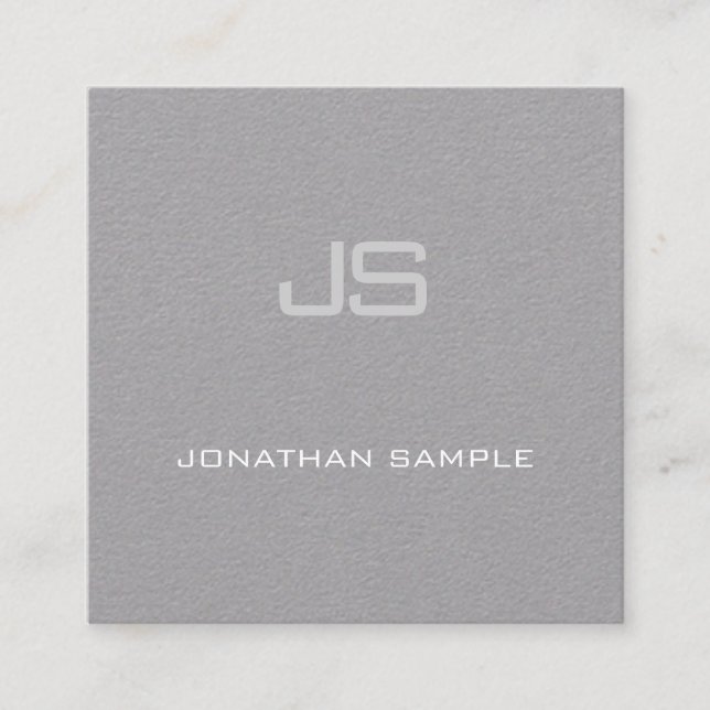 Sophisticated Sleek Monogrammed Premium Grey Plain Square Business Card (Front)