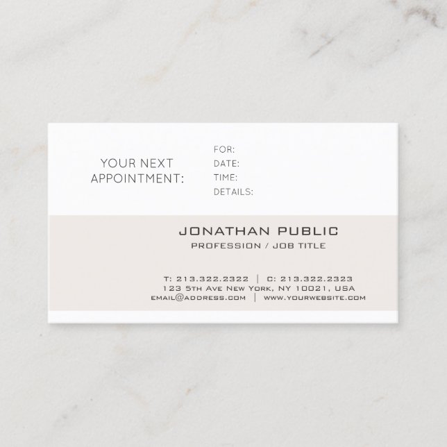 Sophisticated Sleek Plain Appointment Reminder Card (Front)