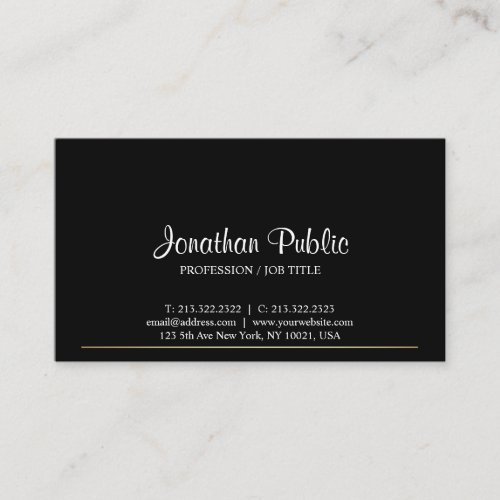 Sophisticated Sleek Plain Modern Black Gold Design Business Card