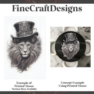 Sophisticated Steampunk Lion In Hat E4 Decoupage Tissue Paper