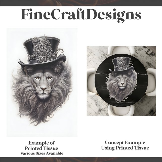 Sophisticated Steampunk Lion In Hat E4 Decoupage Tissue Paper (Creator Uploaded)