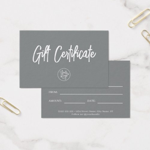Sophisticated Stone Gray Business Gift Certificate