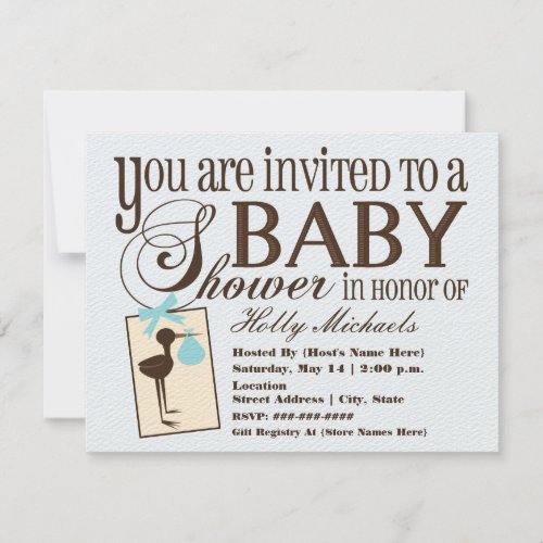 Sophisticated Stork Blue Baby Shower Invitation