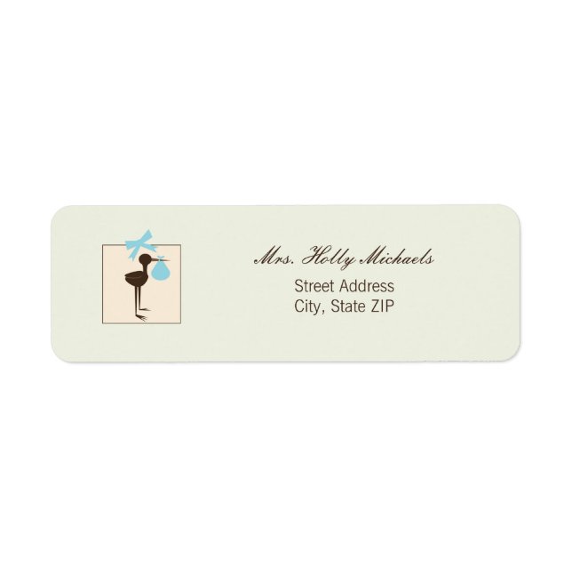 Sophisticated Stork Blue & Brown Baby Shower Label (Front)