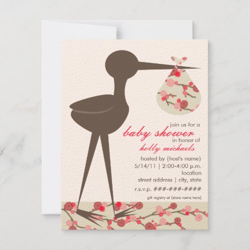 Sophisticated Stork Cherry Blossom Baby Shower Invitation