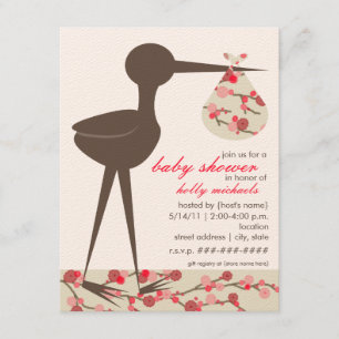Sophisticated Stork Cherry Blossom Baby Shower Invitation