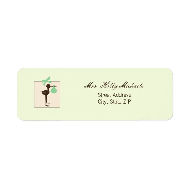 Sophisticated Stork Green & Brown Baby Shower Label (Front)