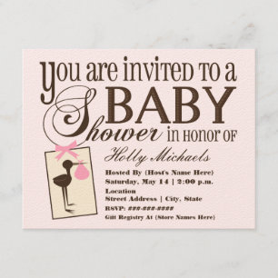 Sophisticated Stork Pink Baby Shower Invitation