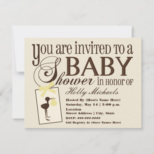 Sophisticated Stork Yellow Baby Shower Invitation