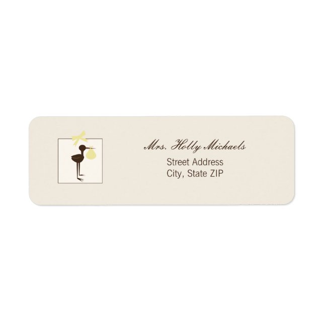 Sophisticated Stork Yellow & Brown Baby Shower Label (Front)
