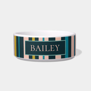 Sophisticated Stripes Personalized Blue Blush Dog Bowl