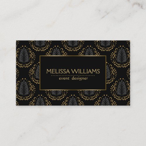 Sophisticated Stylized Modern Damasks Black  Gold Business Card