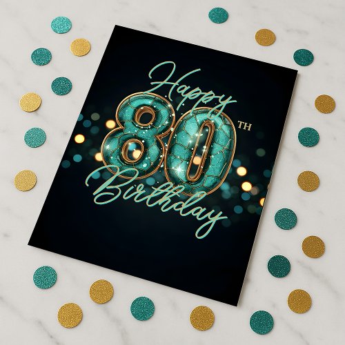 Sophisticated Teal and Gold Metallic 80th Birthday