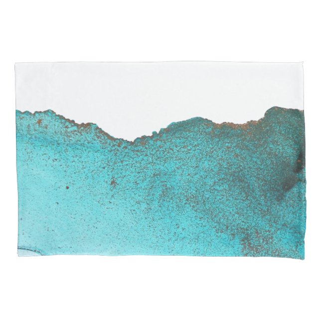 Sophisticated Teal Black Abstract Art Alcohol Ink Pillow Case (Front-Left)