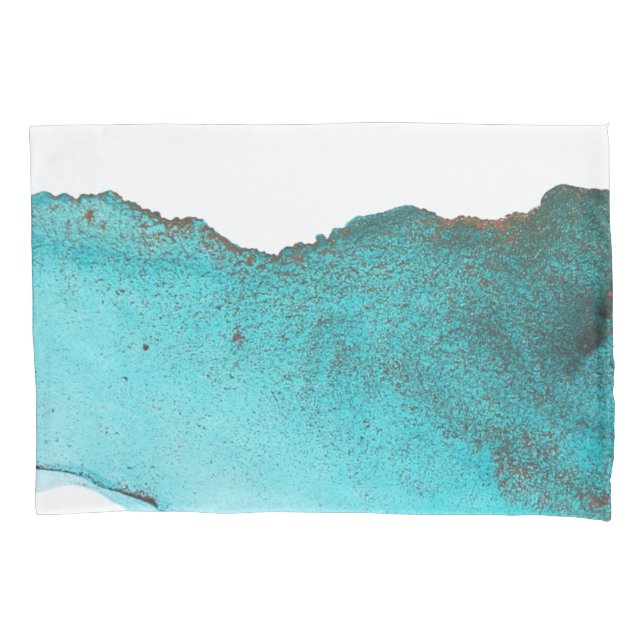Sophisticated Teal Black Abstract Art Alcohol Ink Pillow Case (Front)