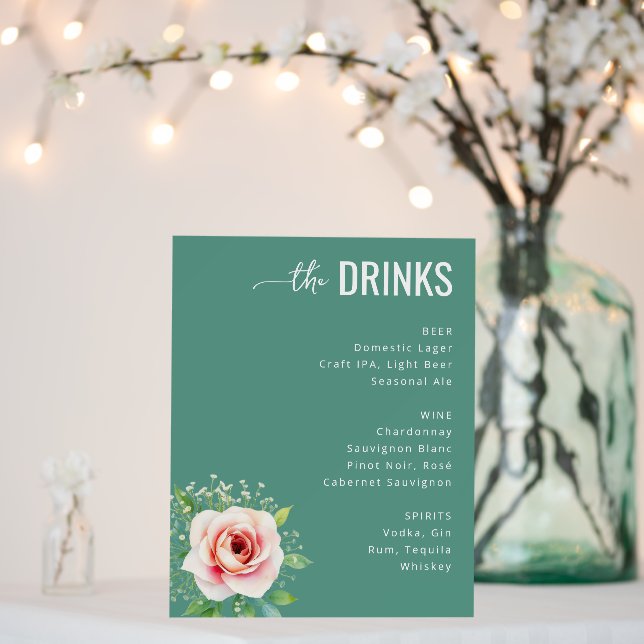 Sophisticated Teal Floral Wedding Menu Foam Board (In Situ (Wedding))